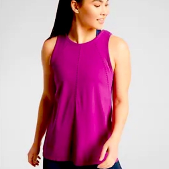 Athleta Foothill Tank Top Shirt Pink Exotic Fuchsia Small Split Back Laser Cut - Picture 2 of 10